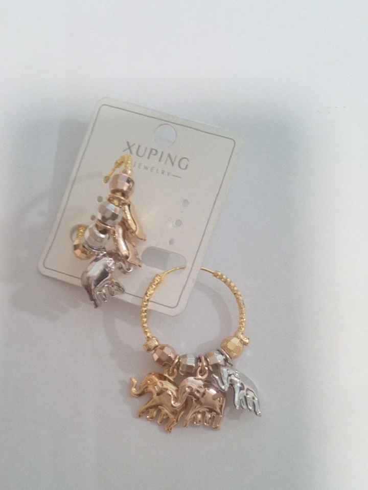 Ping Tri-Tone Elephant Hoop Earrings In Gold, Rose Gold & Silver